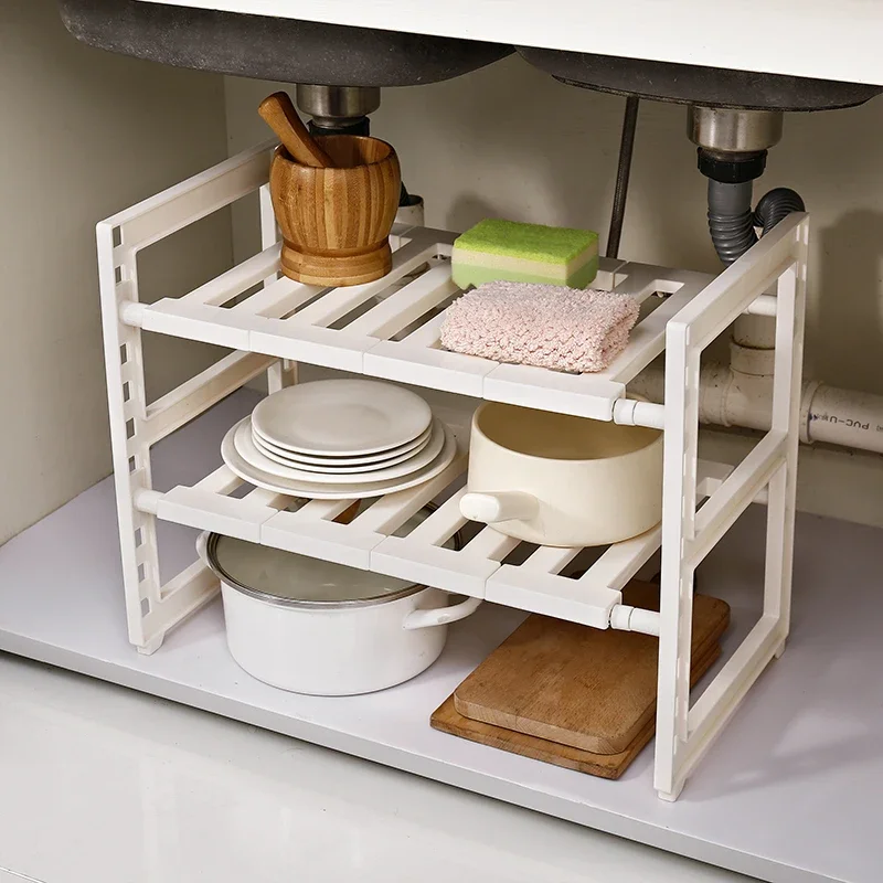 Stacking Adjustable Kitchen Rack, 2 Tier, White Sliding, Undersink Organizer, Storage Basket, Stacking Shelf, Cheap Price