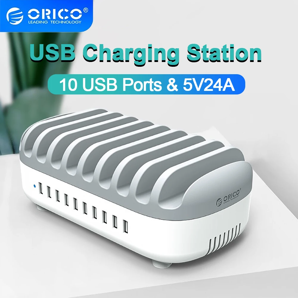 ORICO 10 Ports USB Charging Station Dock 120W 5V 2.4A USB Charger for IPhone Samsung Xiaomi Home Office Bar Tablet DUK-10P