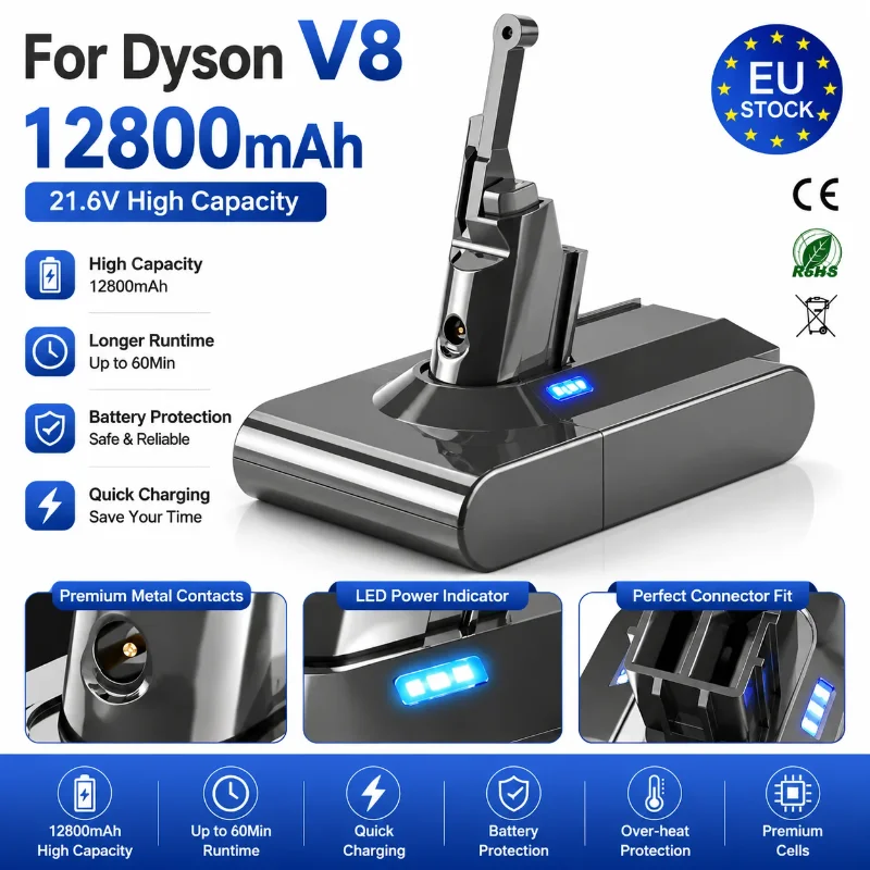 Batteria per Dyson V8 21.6V Batteria di Ricambio Compatibile con V8 Absolute Animal Fluffy SV10 Batteria agli Ioni di Litio Spedizione Rapida da Magazzino UE