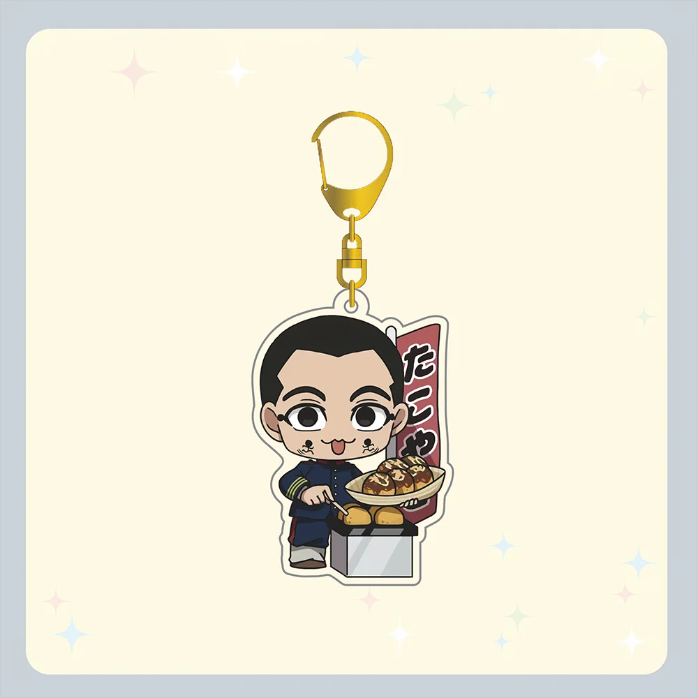 Golden Kamuy Acrylic Keychain - Chibi Sugimoto Asirpa Ogata Shiraishi Figures Keyring, Food Theme Anime Bag Charm with Gold Hard