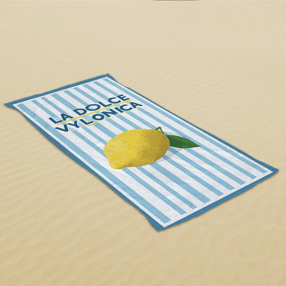 1pc of Lemon Stripes Mediterranean Style Microfiber Beach Towel Soft, Lightweight, and Easy To Carry Excellent Water Absorption