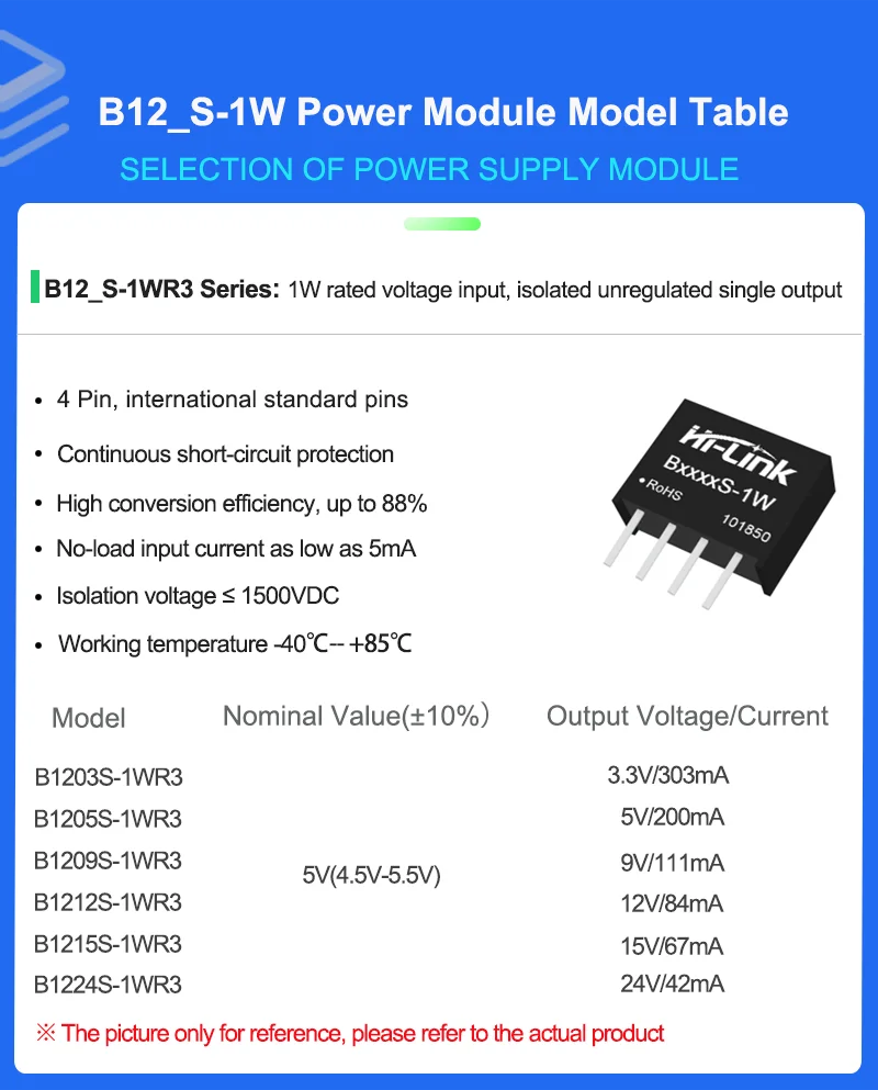 単出力DCDCコンバータースイッチ,電源モジュール,定電圧,入力および絶縁,B1203S-1WR3, B1205S-1WR3, 1w,3.3v,303ma