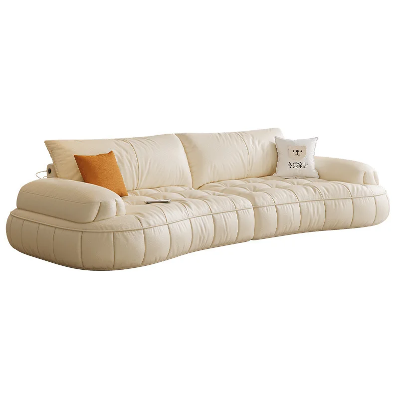 프렌치 크림 윈드 소파 거실 작은 아파트 대형 좌석 깊은 피아노 키 곡선 작은 야옹 야수 가죽 소파