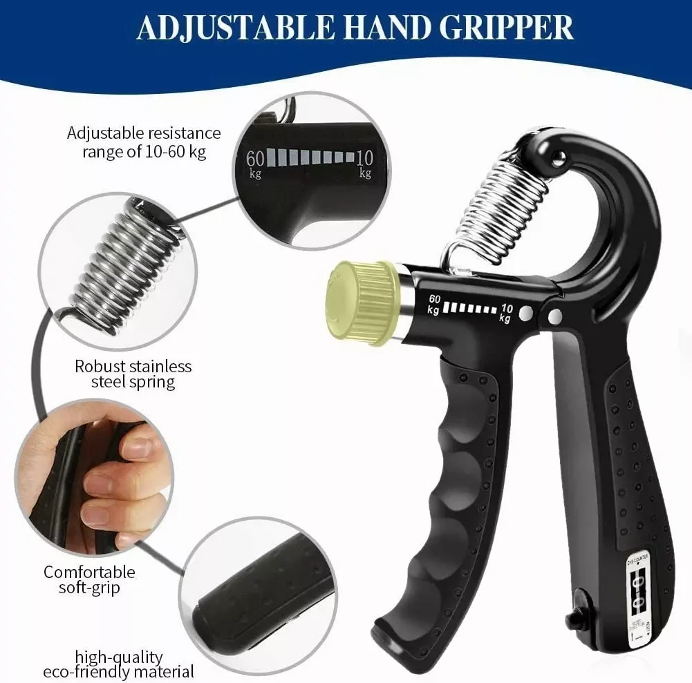 5 Pcs Hand Grip Strengthener Workout Kit Forearm Grip Adjustable Resistance Hand Gripper, Finger Exerciser, Finger Stretcher, Gr