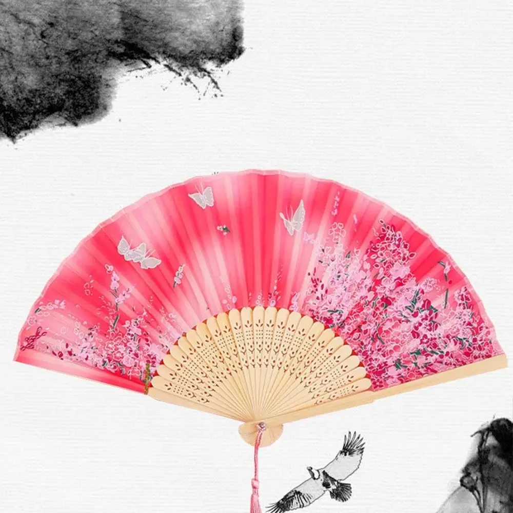 Bambus chinesische japanische Falt fächer bunte Quaste elegante weibliche Fan Vintage-Stil Falt fächer Seide Hand fächer