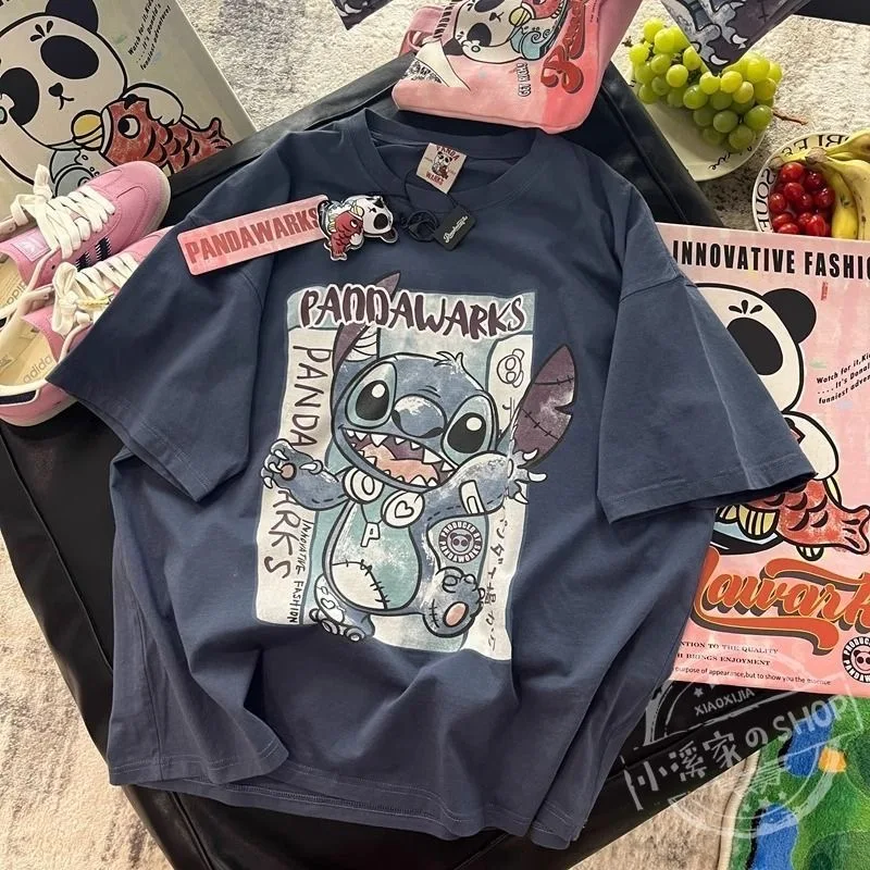 Disney Stitch Printed T shirt Cartoon Kawaii Stitch Summer T shirts Men Women Oversized Tees Harajuku Streetwear Tops