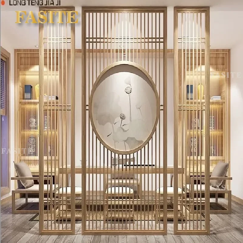 For New Chinese Style Wrought Iron Partition Screen Hollow Stainless Steel Grille Push Door Simple Entrance Dining Room