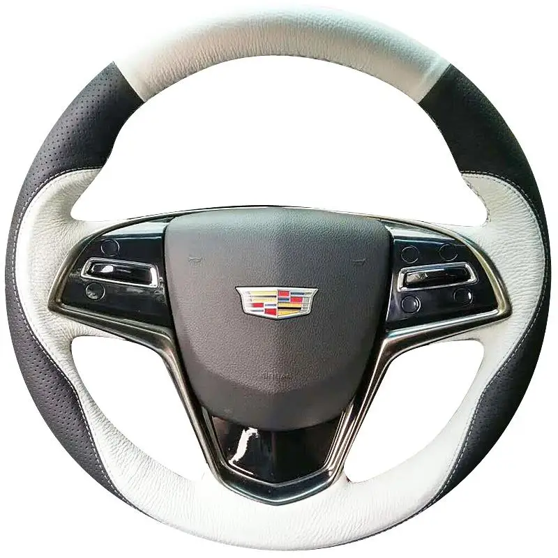 

Hand Stitched black white Genuine Leather non-slip Car Steering Wheel Cover For Cadillac ATSL XTS CT6 XT5 XT4 auto parts