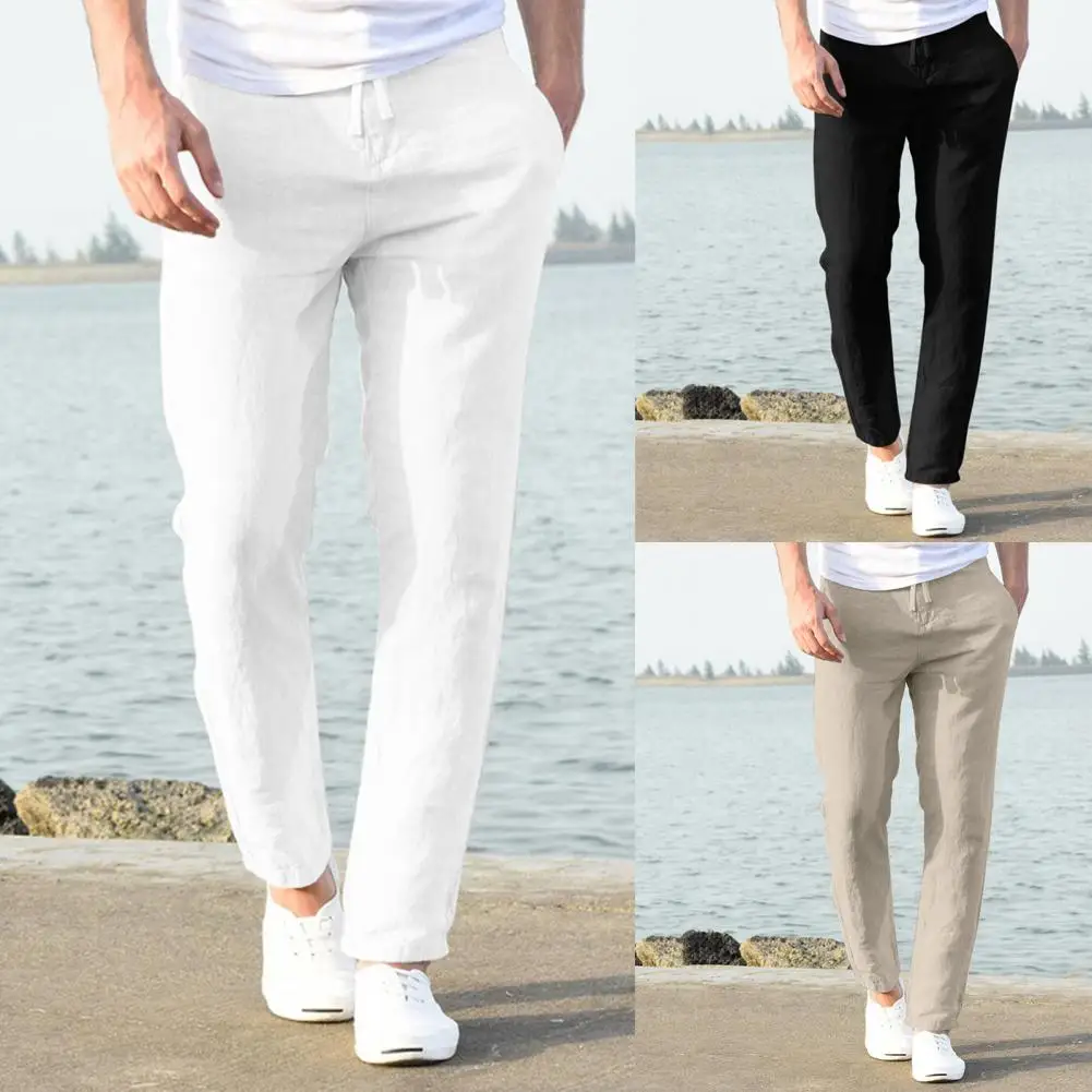 Men Pants Comfy Track Pants Quick Drying Side Pockets  Stylish Solid Color Side Pockets Men Pants