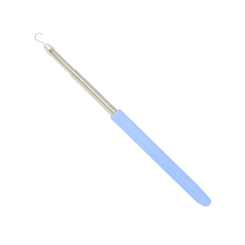 Single Nail Hook Line Drawing Tool Light Blue Silicone Grip Stainless Steel Curved Hook Head Gel Nail Striping Pen DIY 3D Flower Pattern Nail Art Manicure Accessory