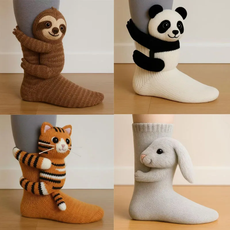 

Winter Warm 3D Knit Animal Socks Double Warm Funny Socks Hand Crocheted Breathable Floor Socks Legs Warme Christmas Gifts