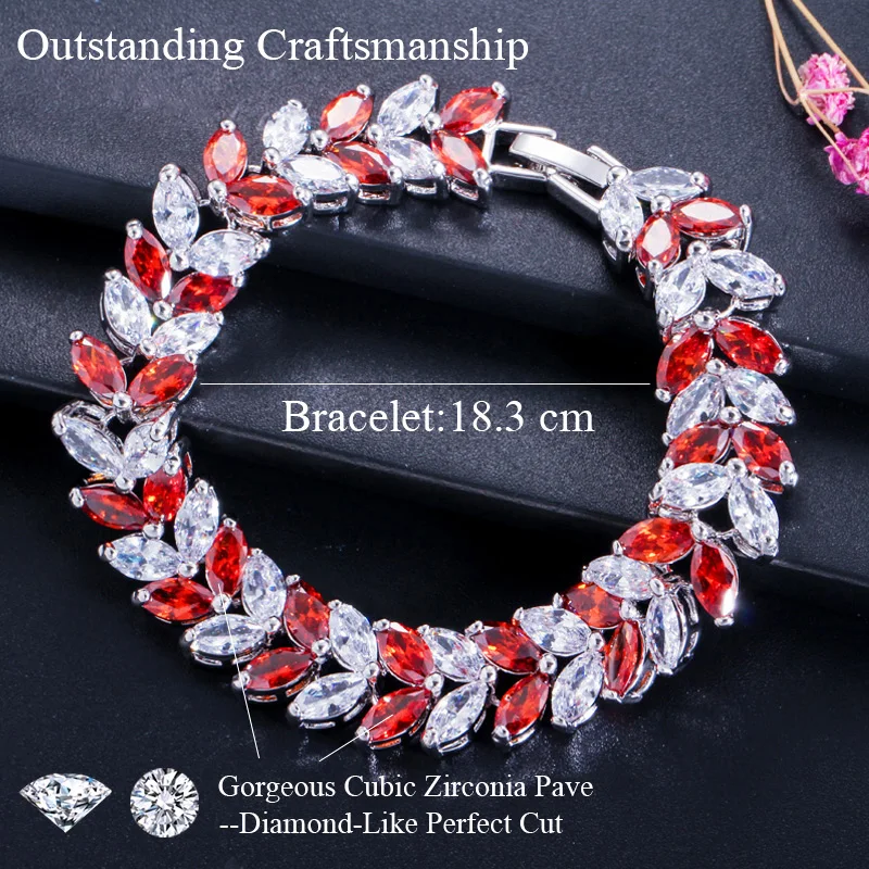 ThreeGraces Sparkling Cubic Zirconia Leaf Shape Bridal Wedding Party Bracelet for Women Fashion Engagement Costume Jewelry BR209