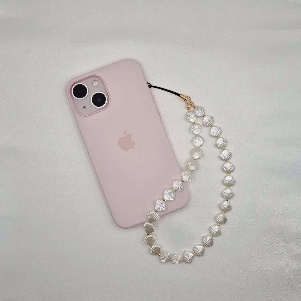 Amor corazón Shell con cuentas cadena para teléfono móvil llavero colgante Simple funda para teléfono móvil accesorios joyería femenina