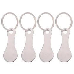 Shopping Trolley Keyring, aço inoxidável, liga de alumínio, chave do token, carrinho de compras, Unlock Ring, Metal Ring, Loading Release, 4Pcs