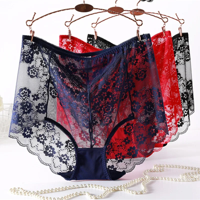 6Pcs Sexy Lace Panties Women Briefs Female Elasticity Ultra-thin Underwear Transparent Comfy Lingerie Plus Size50-100KG