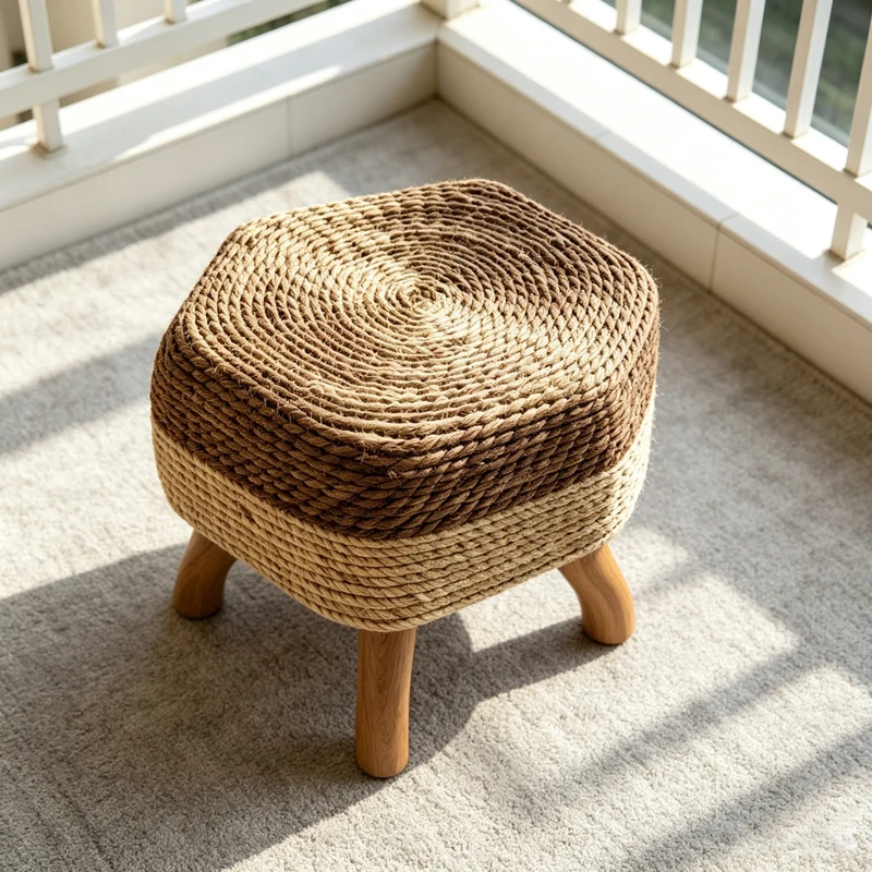 AOLIVIYA Comfortable Shoe Changing Stool Woven Low Wood For Home Entryway With Seat Sofa Footstool A837915