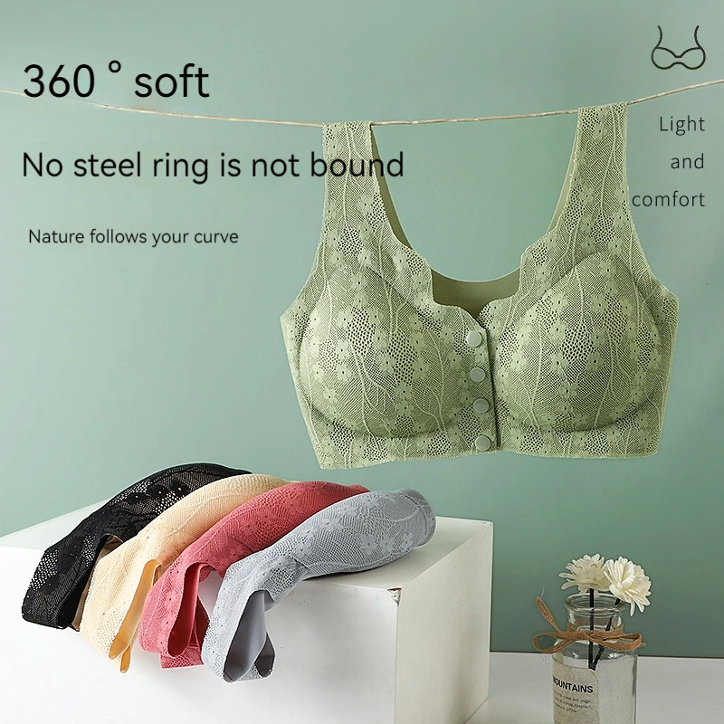 Thin Lace Front Open Button Kids Underwear Comfortable Seamless Breathable  Without Steel Ring Vest Style Ms. Bra