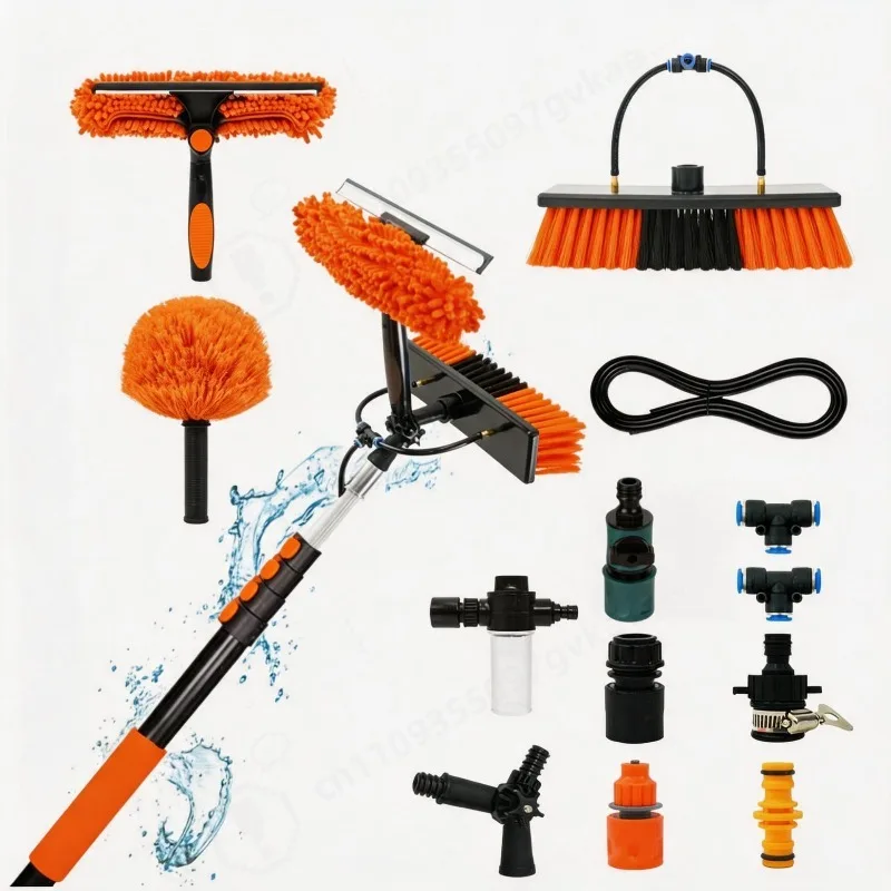 Aluminum Telescopic Pole Cleaning Brush Set, High‑Altitude Cleaner For Solar Panel Curtain Wall Ce Washing