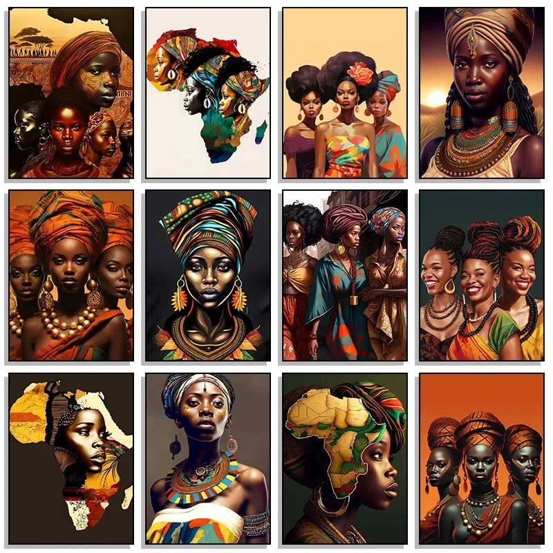Canvas PaintingPósteres E Impresiones De Retrato De Mujer Negra Africana Moderna, , Imágenes Artísticas De Pared Para Sala De