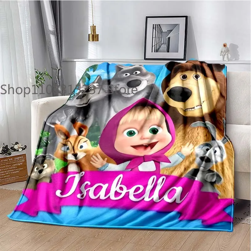 Cartoon M-Masha and the Bear Poster Blankets,Soft Warm Throw Blanket,for Bathroom Bedroom Living Room Sofa Bed Car,brithday Gift