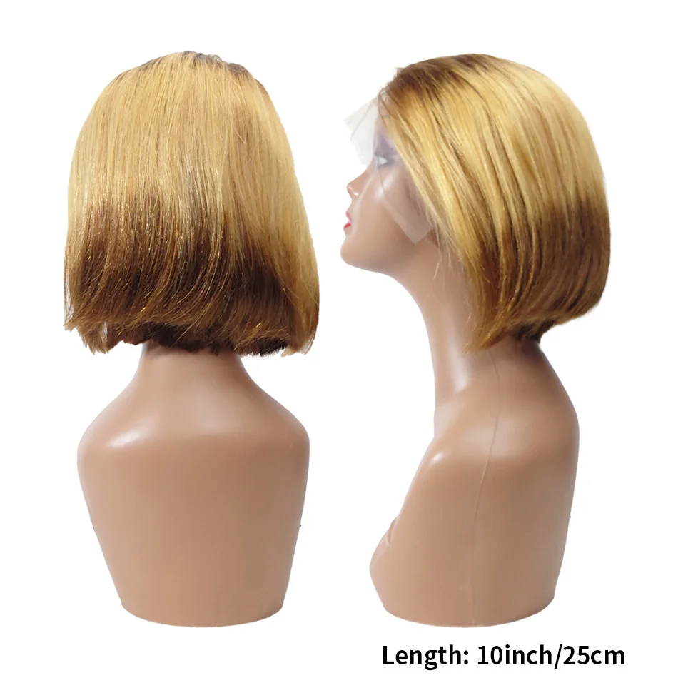 Highlight Straight Bob Wig Colored Human Hair Wigs Brazilian 13x4 Lace Frontal Wig For Women Honey Blonde P4/27/4Closure Wig