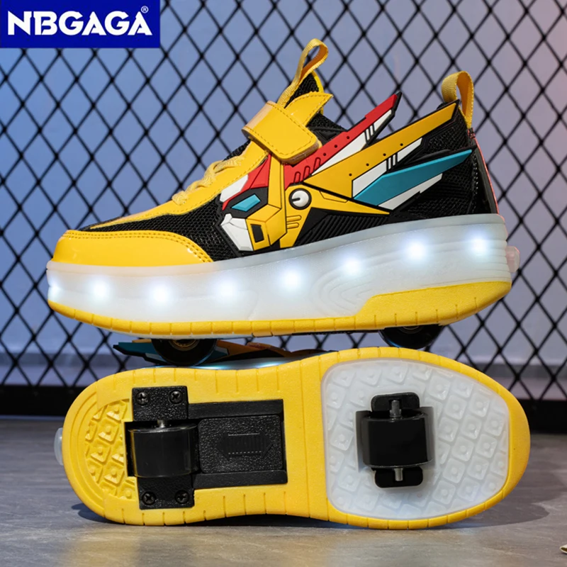 

LED Roller Shoes for Children Adjustable Two Wheels Skate Sneakers for Boys Dual-Use Light Up Outdoor Kids Sport Casual Shoes