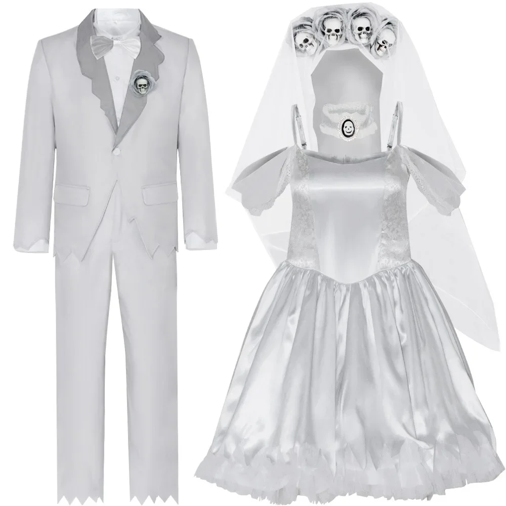 Película cadáver vampiro vestido de novia pareja uniforme Purim señora cadáver novia disfraz Horror fantasma Victor Van Dort Cosplay Halloween