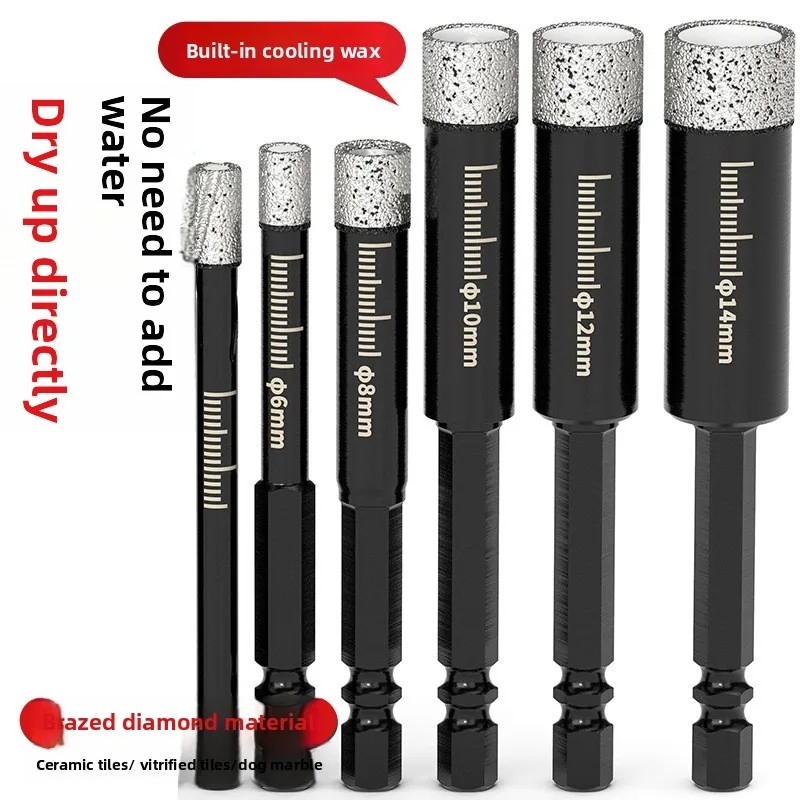 

Multi functional hexagonal handle dry soldering hole opener for glass tiles, vitrified tiles, diamond drill bit set 6pc
