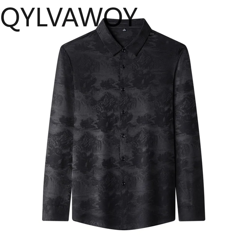 

QYLVAWOY 92.4% Mulberry Silk Shirts for Man Jacquard Shirt Spring Autumn Tops Stylish Men's Shirts High-end Camisas Masculina