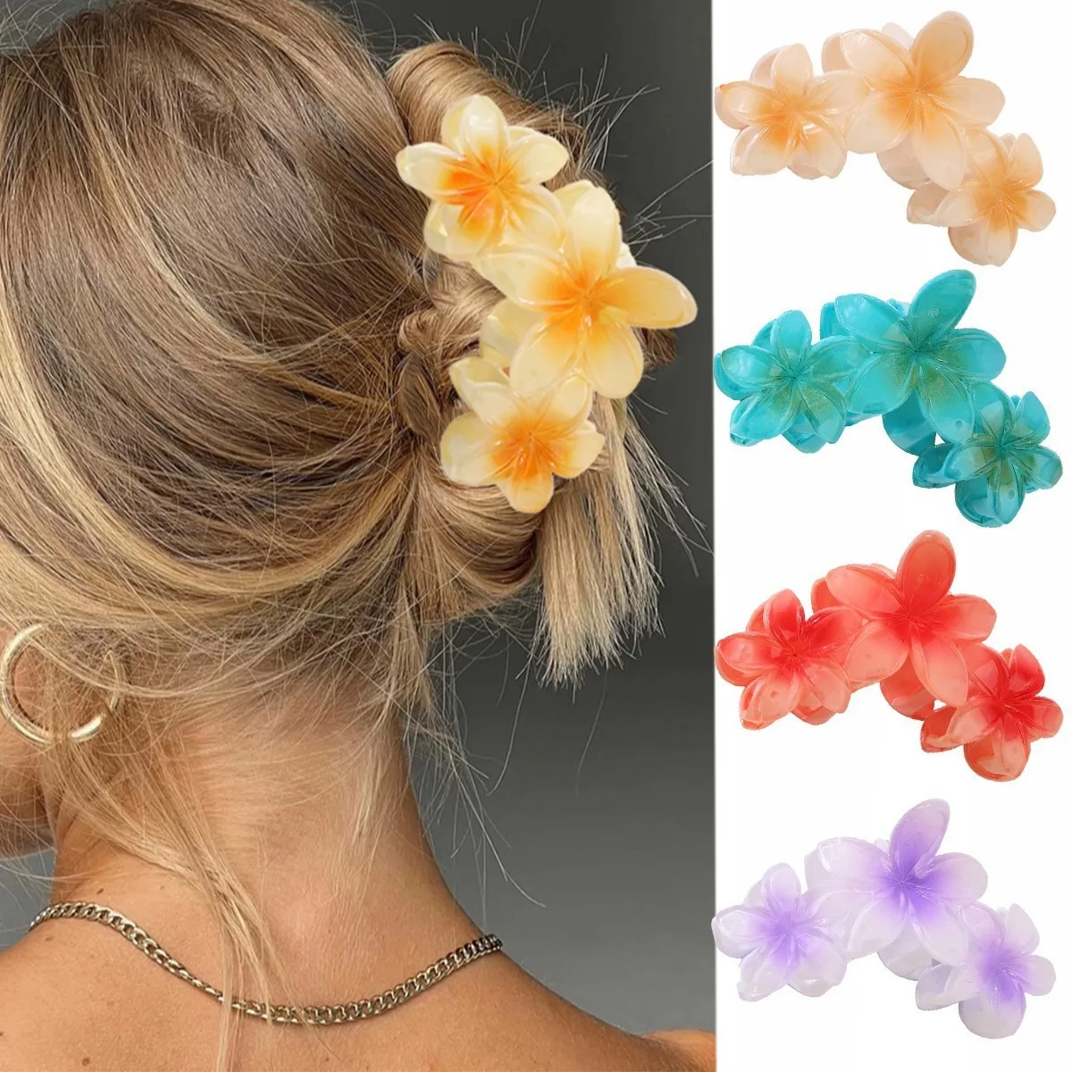 Petals three flower grab clip fashion frangipani hairpin flower shark hair ornament women