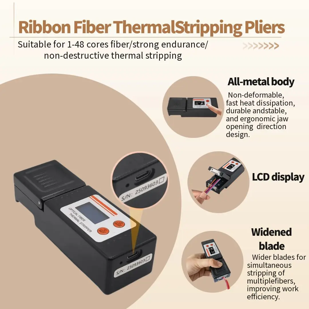 

Fiber optic hot stripping pliers can strip bundled optical fibers/bare fibers/ribbon fibers/stealth fibers，All-metal body