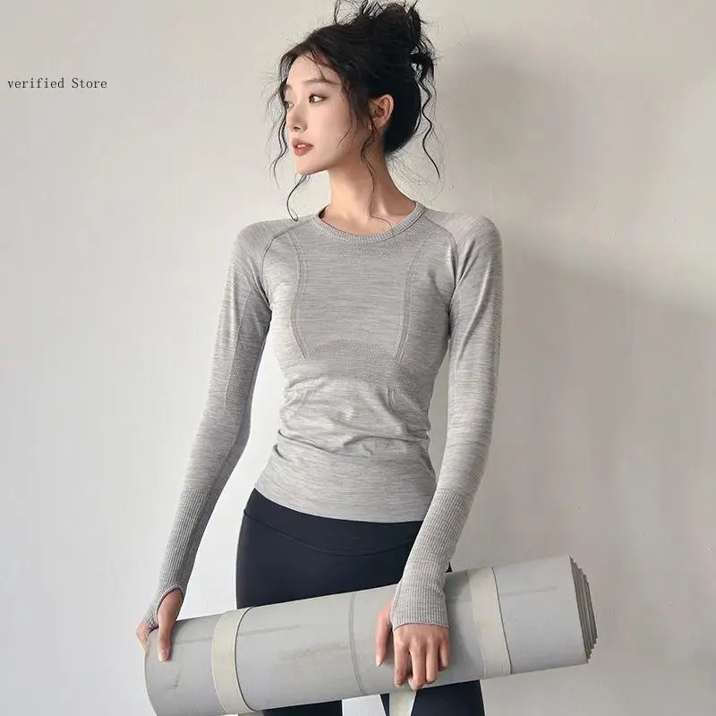 Spring and Autumn Movement Slim Fit Speed Drying Yoga Running Training Fitness Round Neck Long Sleeve Tops for Women