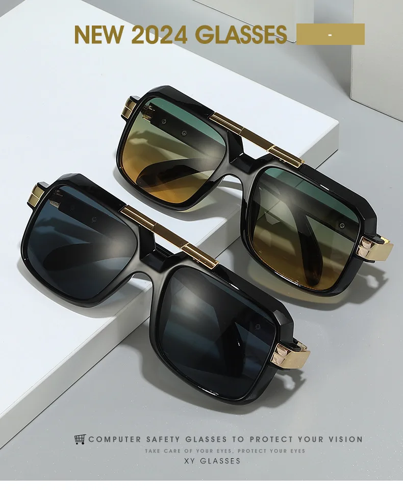 Retro Square Double Beam Aviator Sunglasses Unisex European Driving UV400 Fashion Sun Glasses
