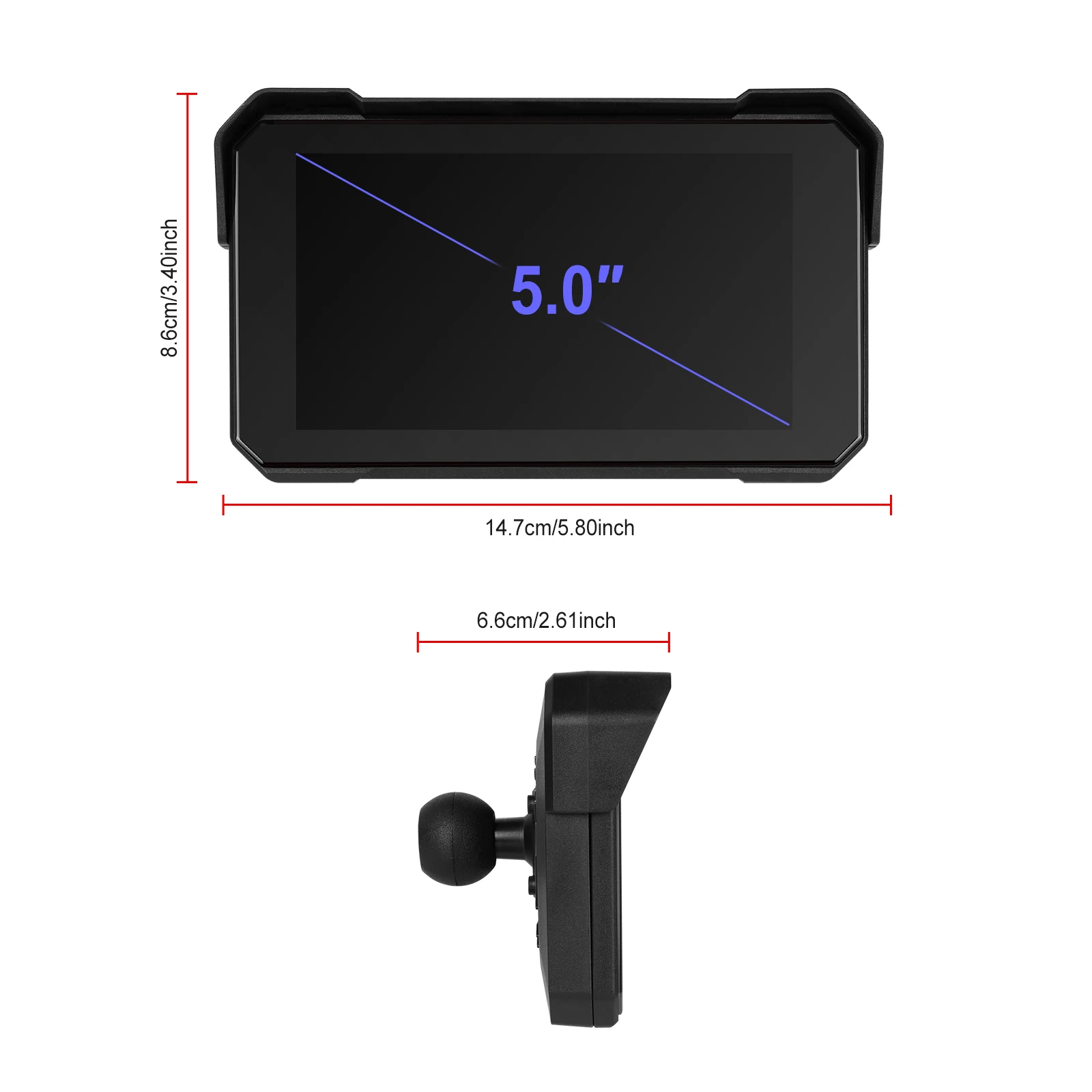 Podofo 5'' IPS-Bildschirm, kabelloser Carplay-Motorradmonitor, GPS-Navigation, Android Auto, tragbarer Smart-Player, IP68 wasserdicht, tragbarer On-Board-Bildschirm für den Fahrgebrauch – Detail 11