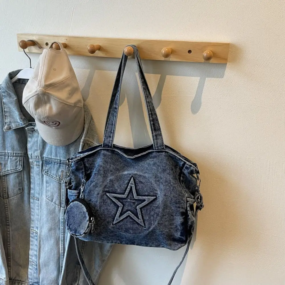 أزياء خمر المرأة حمل الحقائب Y2k الدنيم حقيبة ساع سعة كبيرة نجوم القوطية حقيبة يد يوميا #3