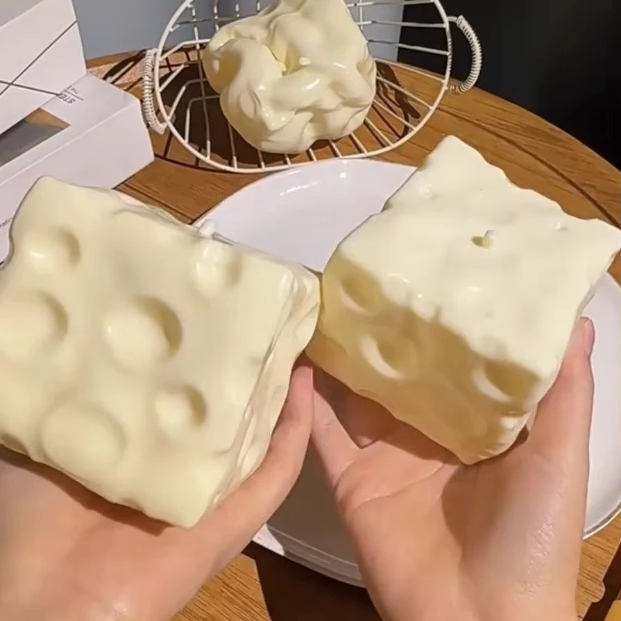 Genuine Original Vaseline Filled Jumbo Cheese Squishy Toy Moldable Non Rebound Soft Squeeze Fidget Toy ASMR Sensory Stress