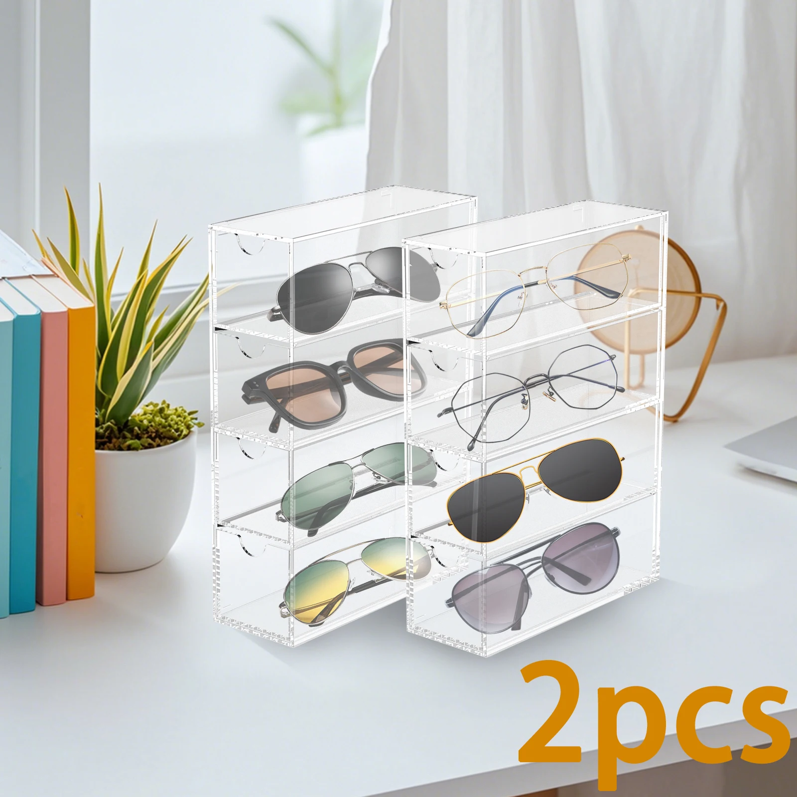 

4-слойный прозрачный акриловый органайзер для очков, витрина, многоцелевой штабелируемый пластиковый ящик для очков, чехол для ювелирных изделий, часов
