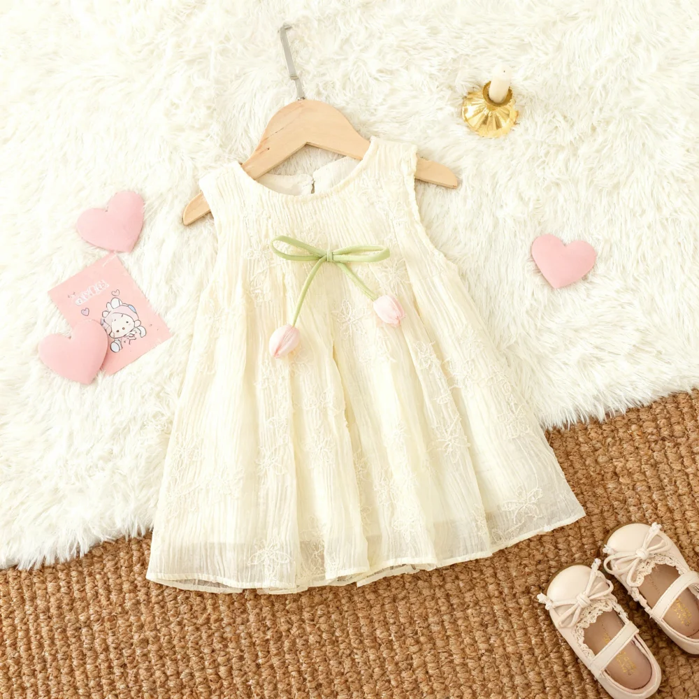 فستان بناتي صيفي بفيونكة زهرية بدون أكمام فستان بناتي رائع فستان الأميرة للأطفال ملابس للفتيات الصغيرات