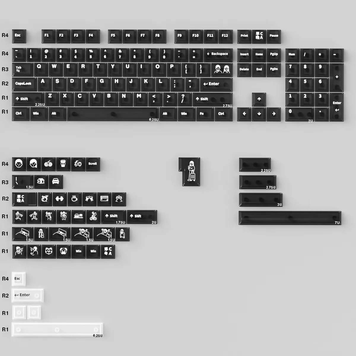 Morning C Evening A Black/White Fog Clear PC Keycaps Full Set Pad Printing Original Factory Highly Suitable Wooting and Other Me