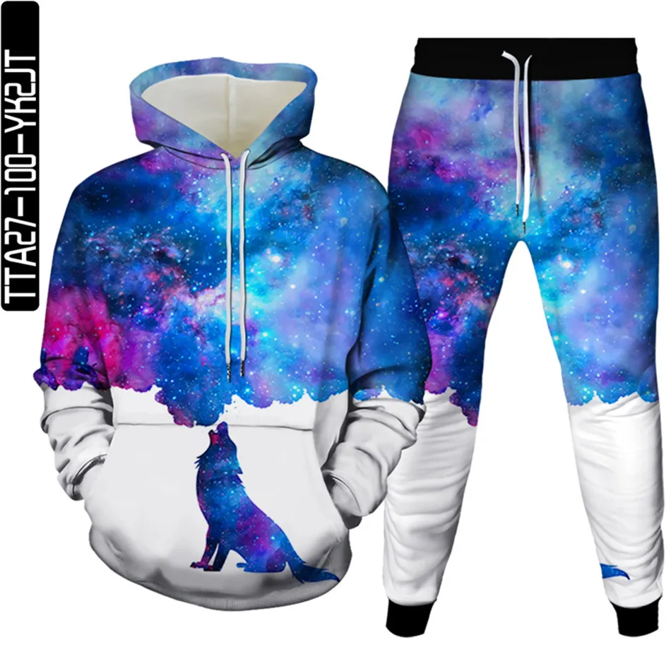 

Watercolor Paint Smoke Galaxy 3D Print 2 PcSet Women Fall Spring Hoody Sweatsuit+Joggers Pants Outfit Men Sweatpants Tracksuit