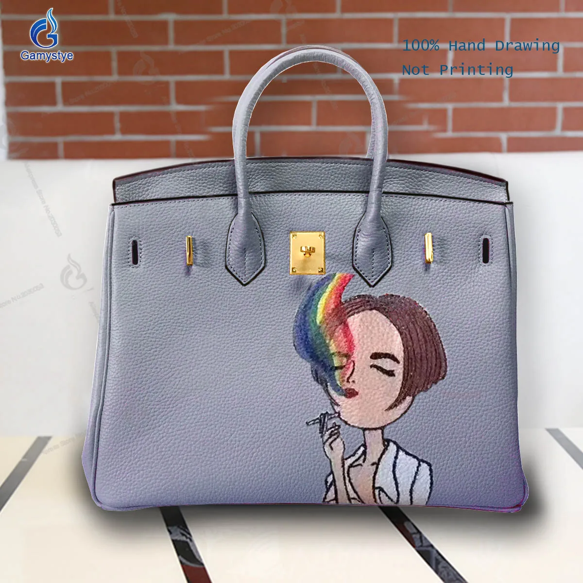 Hand Draw Women who smoke Customize Art Bags Ladies purses and handbags Messenger Clutch Totes Real Togo Cowskin National Style