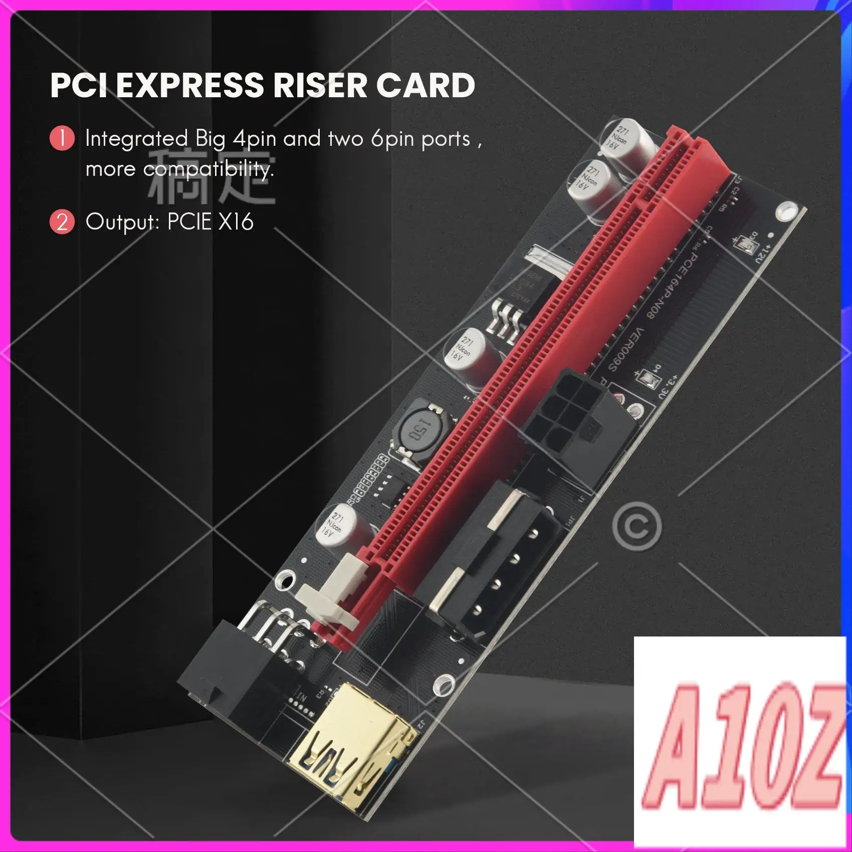 0Z-6Pcs VER009 USB 3.0 PCI-E Riser VER 009S Express 1X To 16X Extender Riser Adapter Card SATA 15Pin To 6 Pin Power Cable