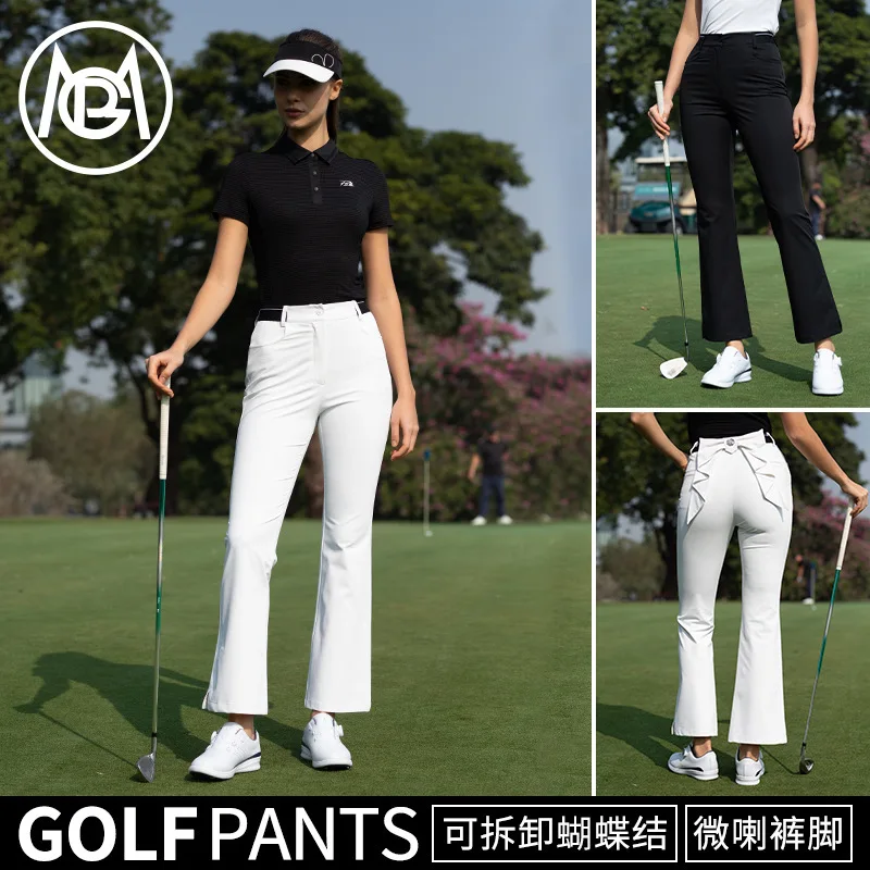2026 Women Golf Pants High Waist Flared Trousers Summer Cotton Blend Fashion Korean Style