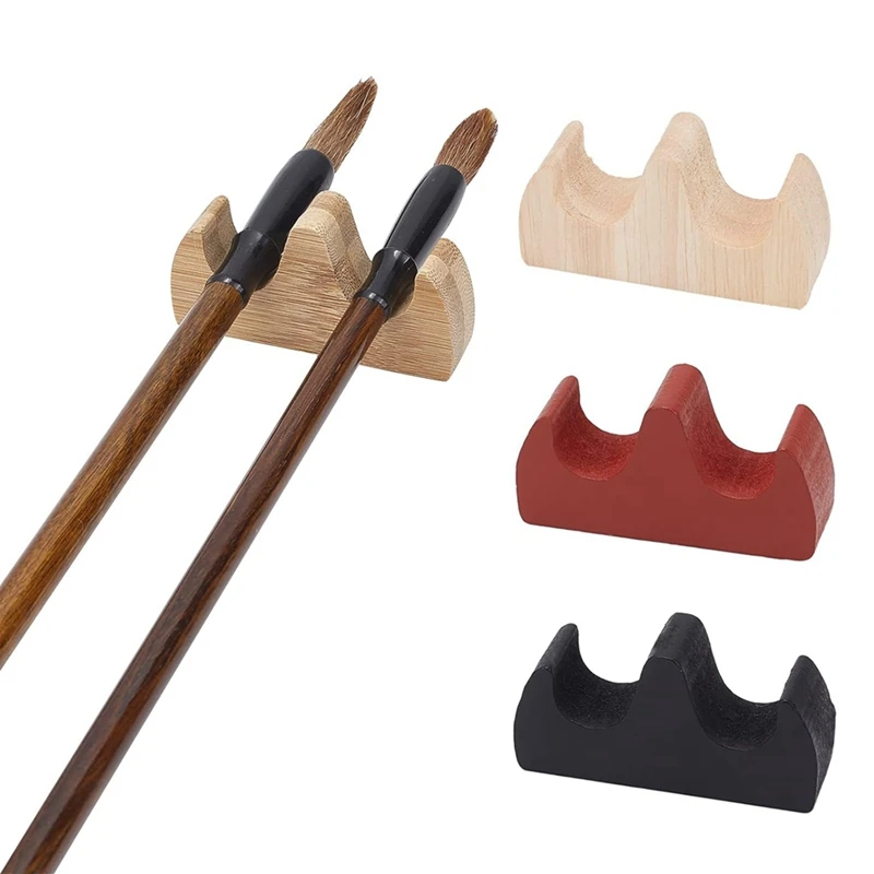 Painting Brush Rest Stand Writing Brush Rack 4 Color Calligraphy Brush Holder Fire Shaped Wooden