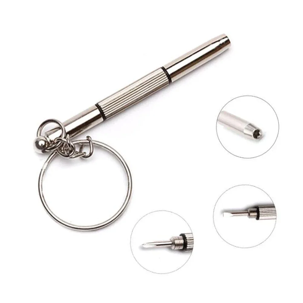 Compact Stainless Steel Mini 3 in 1 Screwdriver with Keychain for Glasses Phone Watch Repair Flat Head Cross and Star Drivers