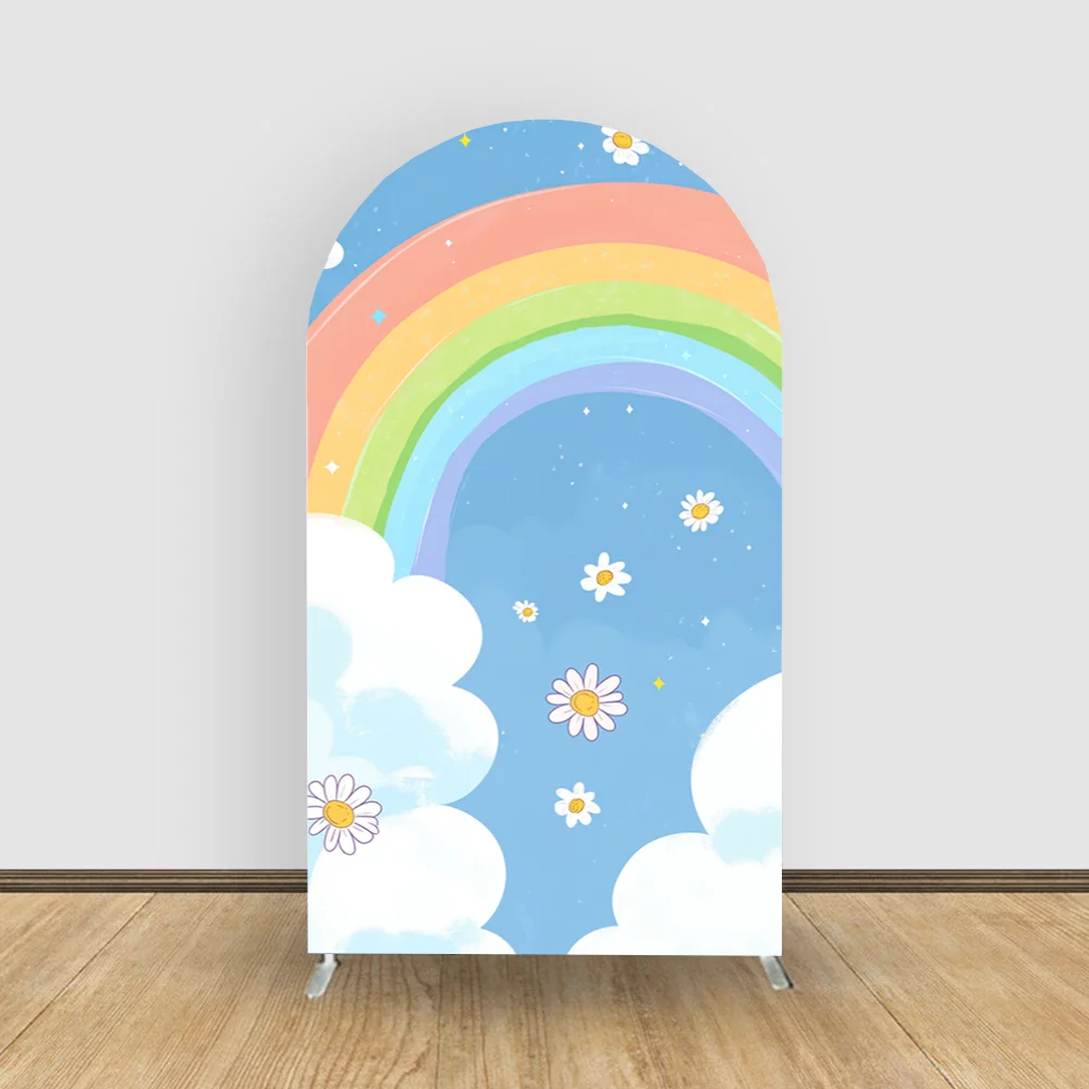 

Rainbows Blue Arched Backdrop Covers for Parties Daisy Groovy Arch Panels Cover Birthday Party Baby Shower Decor