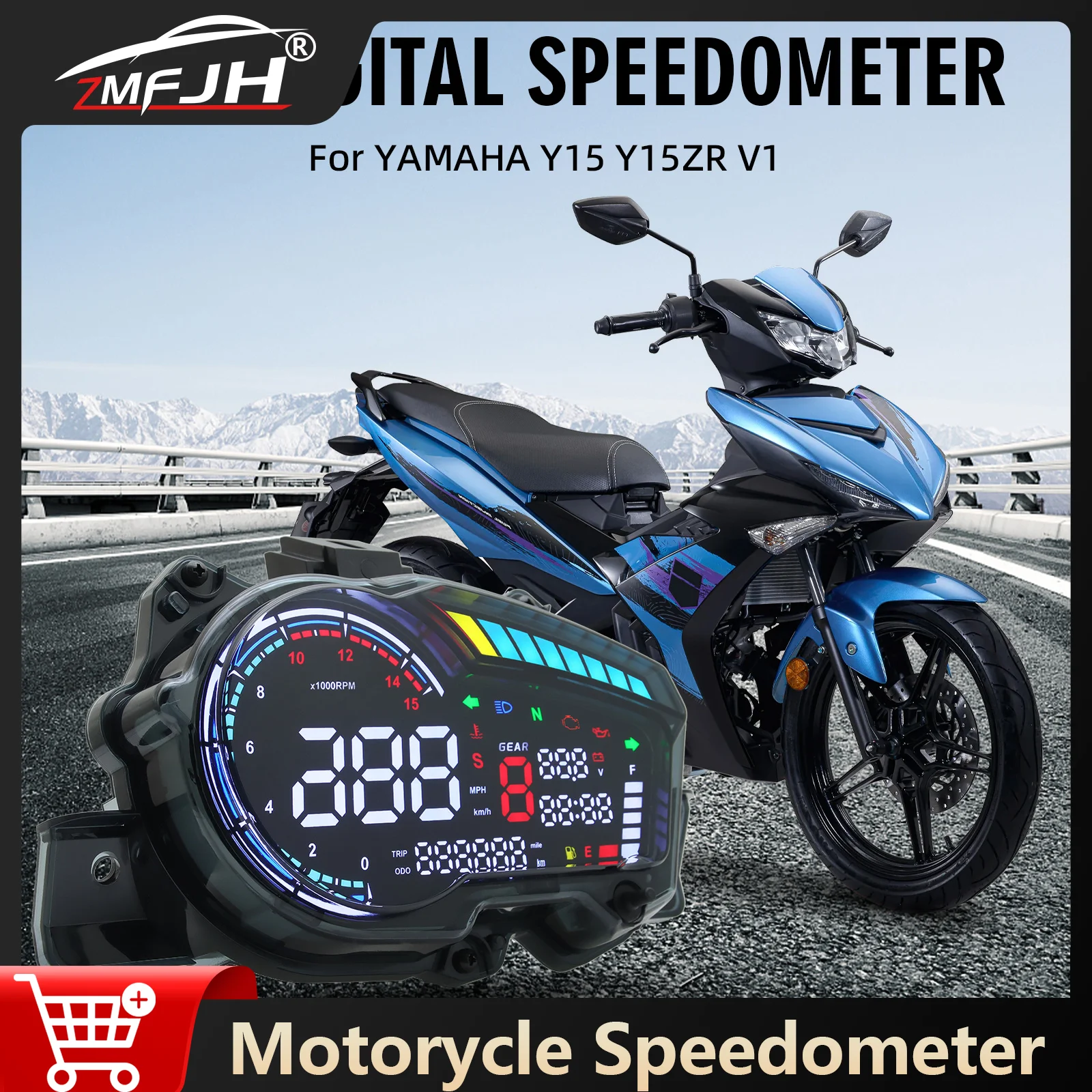 

Digital Speed Gauge Motorcycle Dashboard RPM Odometer Gear Fuel Gauge Voltage Clock LED Dashboard For YAMAHA Y15 Y15ZR V1