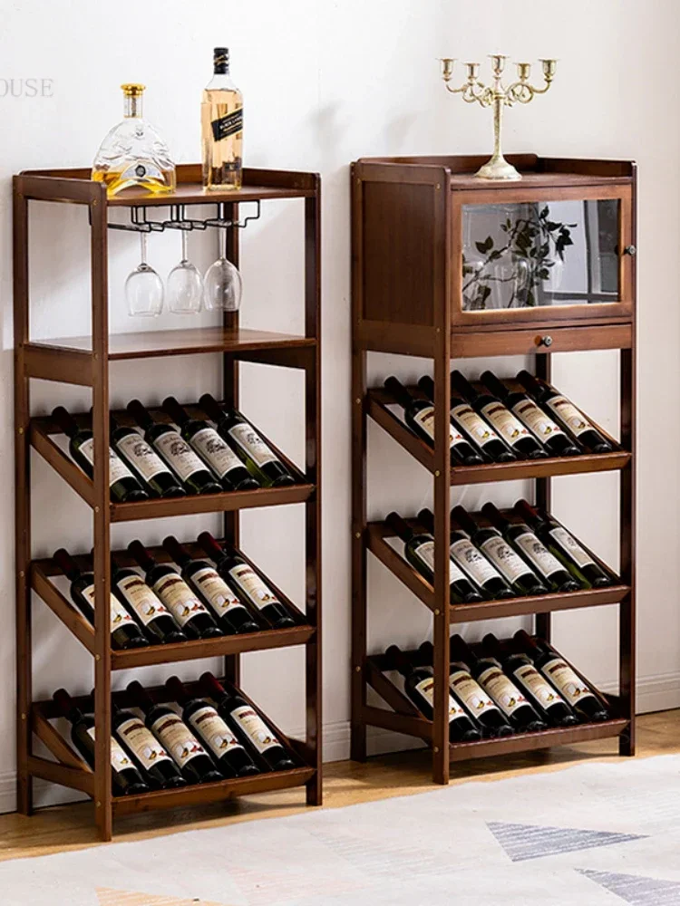 ไม้ไผ่ยุโรป Villa ชั้นบาร์ตู้เฟอร์นิเจอร์ห้องนั่งเล่นผู้ถือขวดไวน์ Simple ในครัวเรือนร้านอาหาร Racks L