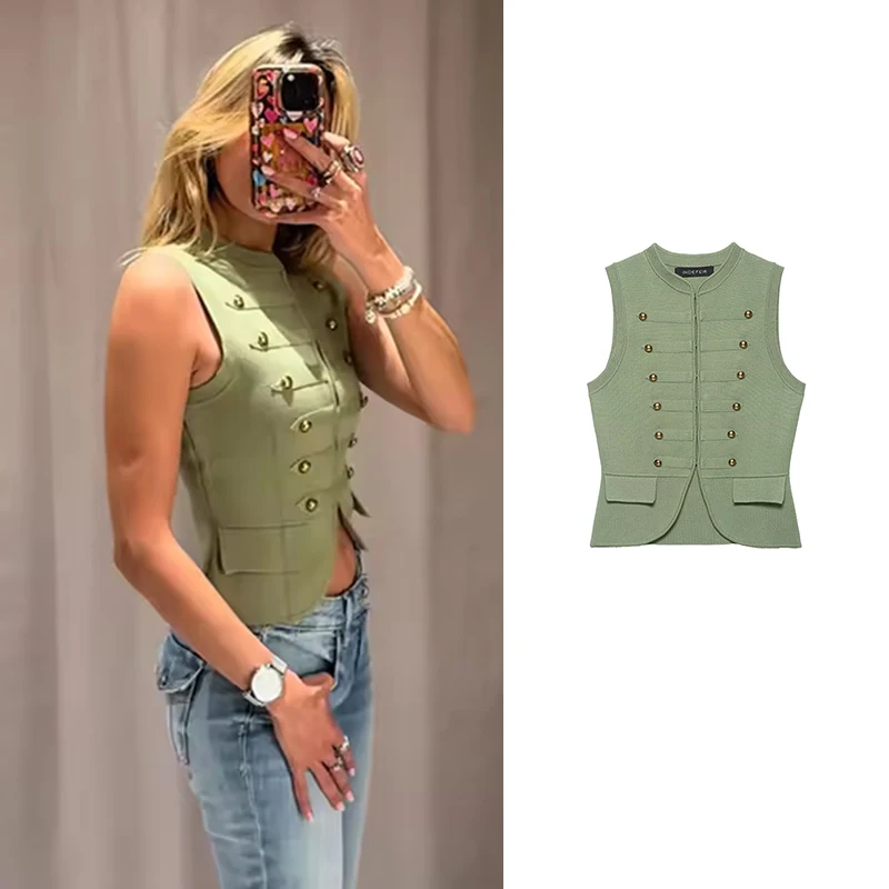Women's Knitted Tops Vest 2026 New Fashion Retro Elegant Elastic Women Blouses Chic Summer Street Travel Comfortable Youth Tops