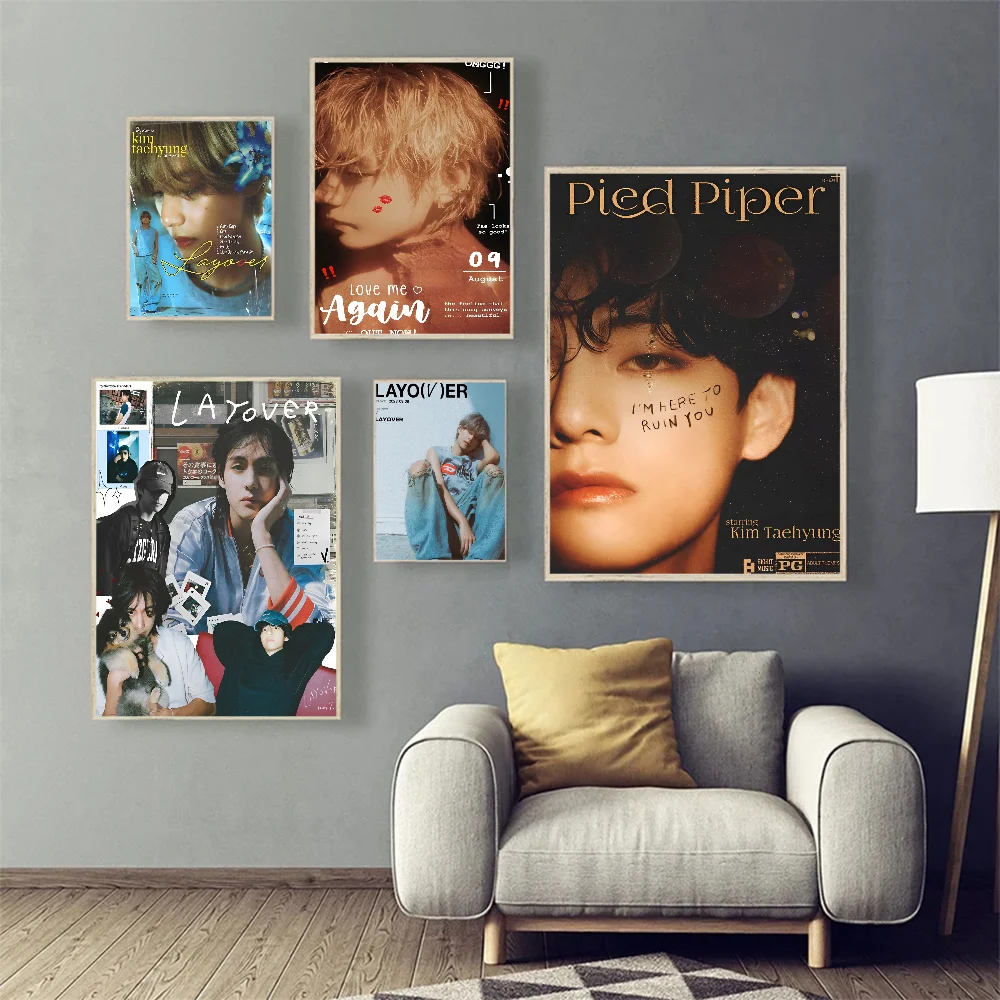 Singer Kpop K-Kim T-Tae H-Hyung V Layover DIY Sticky Poster Fancy Wall Sticker for Living Room Bar Decoration Wall Decor